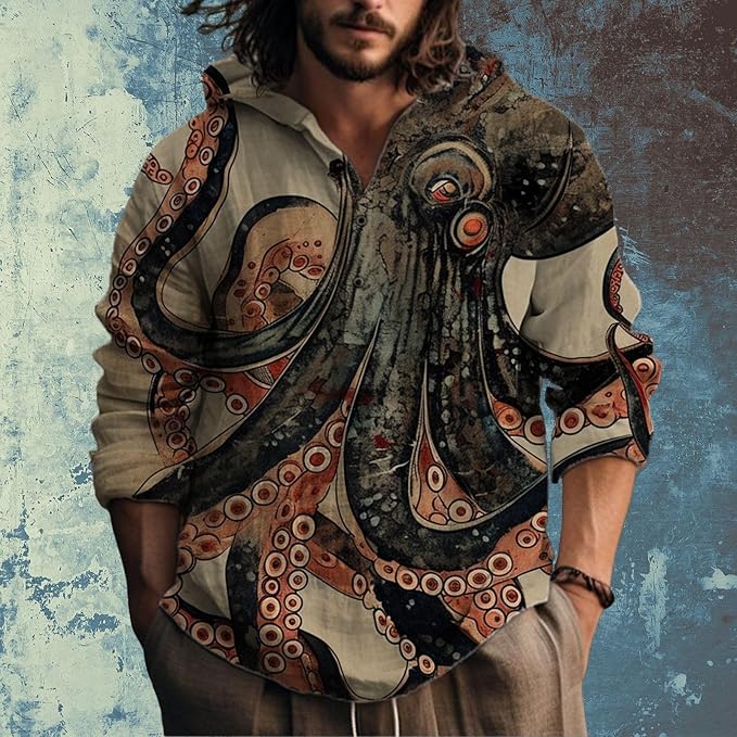 Mens Cotton Linen Hoodies Shirts Henley Neck Button Long Sleeves Hooded Sweatshirt Tunic Pullover Hippie Tops